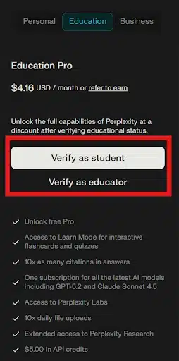 Perplexity Student Account