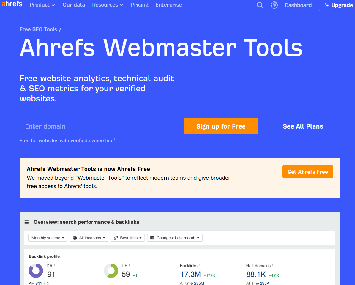 Ahrefs Webmaster Free SEO Tool