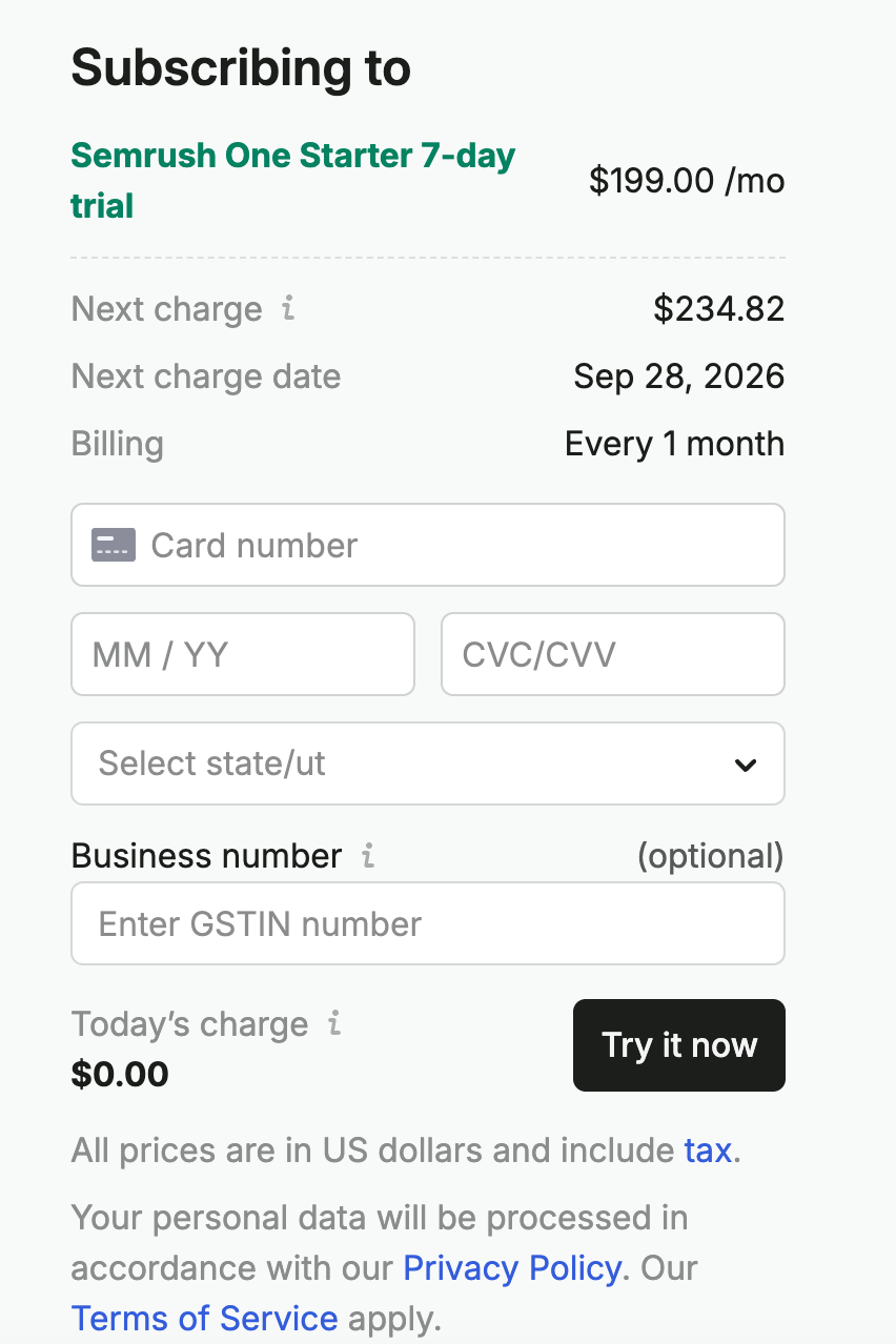 Payment Gateway to start Semrush free trial Payment Gateway to start Semrush free trial